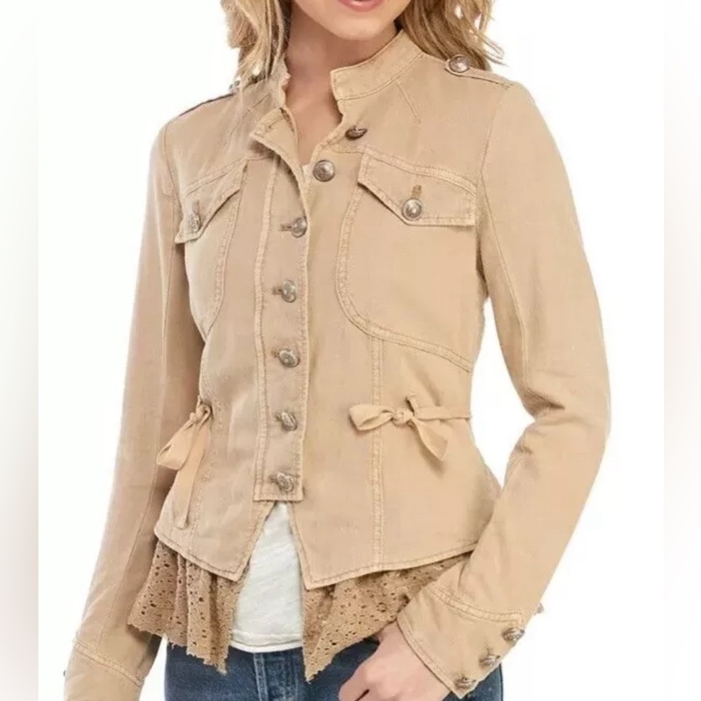 Beige Women's Military-Style Jacket - Picture 2 of 14